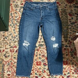 Old Navy Women's Distressed Dark Blue O.G. Straight Jeans